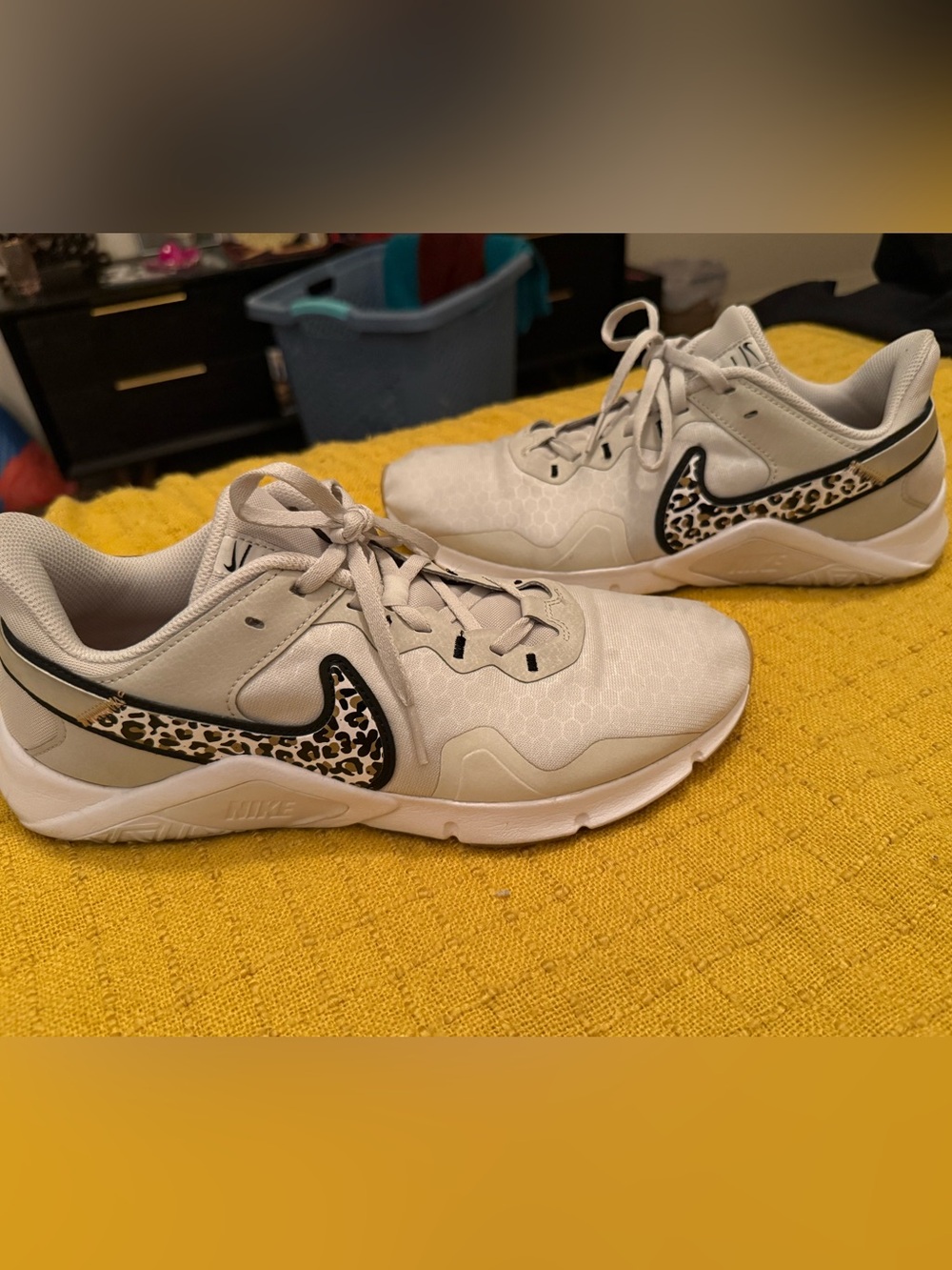 Nike Beige Sneakers with Leopard Print Swoosh